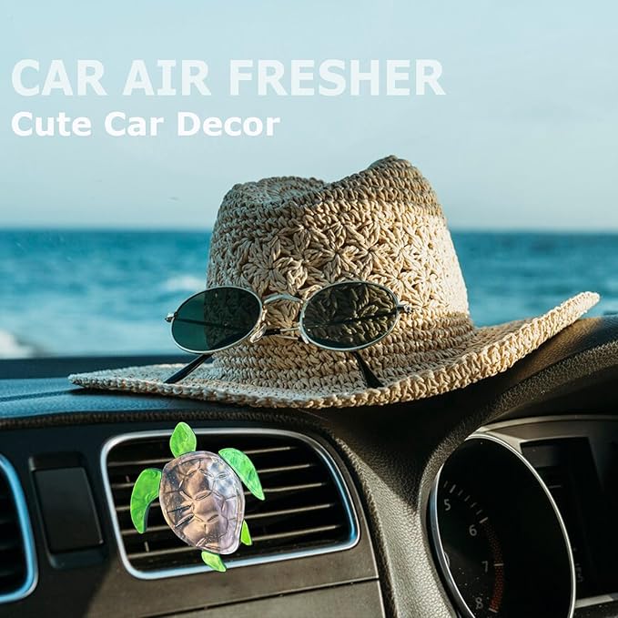 Sea Turtle Car Accessories,Cute Coastal Air Vent Clip Car Freshener, Acrylic Beach Ocean Themed Dashboard Decoration Charms for Women,Refillable Diffuser