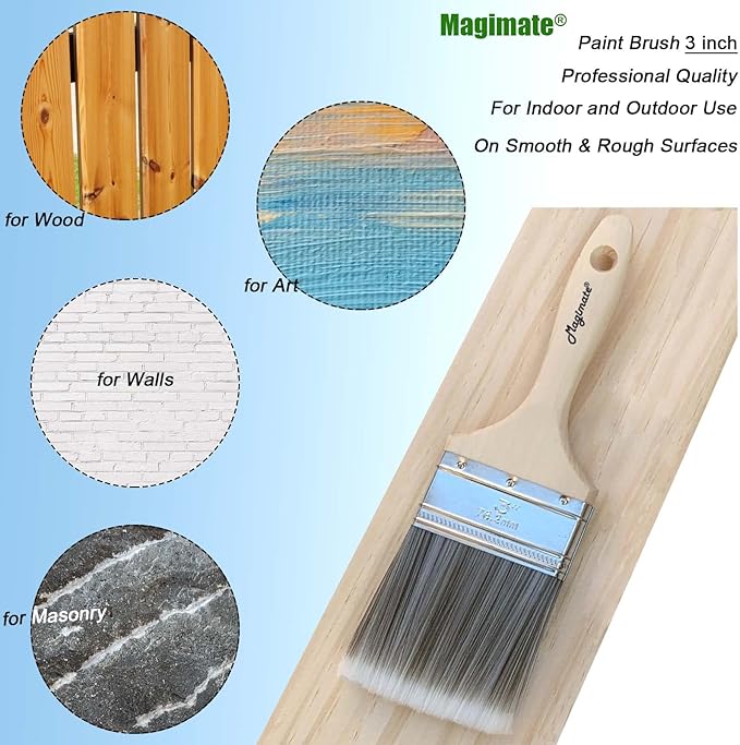 3-Inch (76mm) Double Thick Chip Paint Brush – Versatile Stain Brush Wood Handle for Furniture, Walls, Fences, and Murals – Smooth Gesso, Plaster, Polyurethane, and Varnish Wide Paintbrush