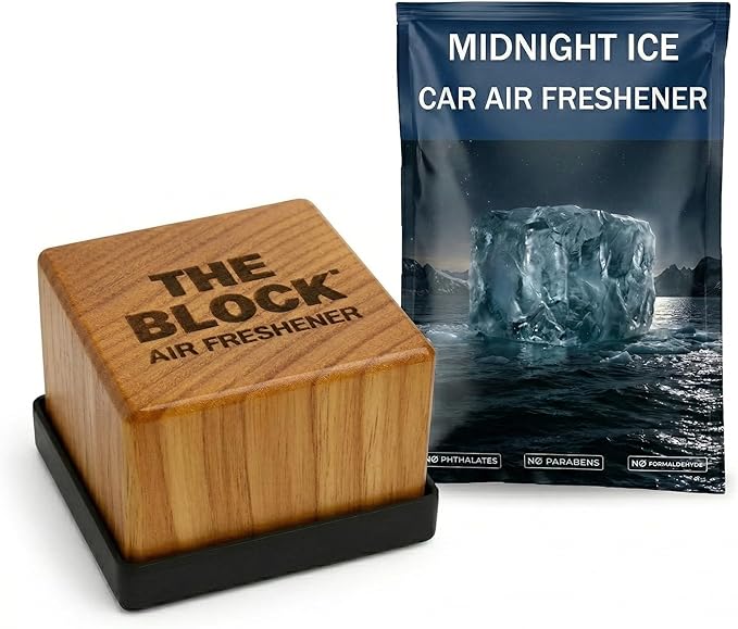 The Block - Wooden Car Air Freshener & Odor Eliminator - Long Lasting 30+ Day Scent - Car & Home Use - Fresh Gift Idea - Made in USA - MIDNIGHT ICE