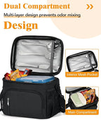 Insulated Lunch Bag for Men & Women, 9L Leakproof Lunch Box Soft Cooler Tote with 5 Pockets, 600D Oxford, EVA Lining, Adjustable Strap for Work, Picnic, Beach&Travel-Black