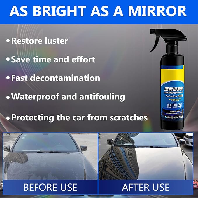 Car Coating Spray,Quick Effect Coating Agent,Quickly Coat Car Wax,Car Scratch Wax Polish Spray Waterless Wash, Oil Film Emulsion Glass Cleaner (1PC+Sponge+Cloth)