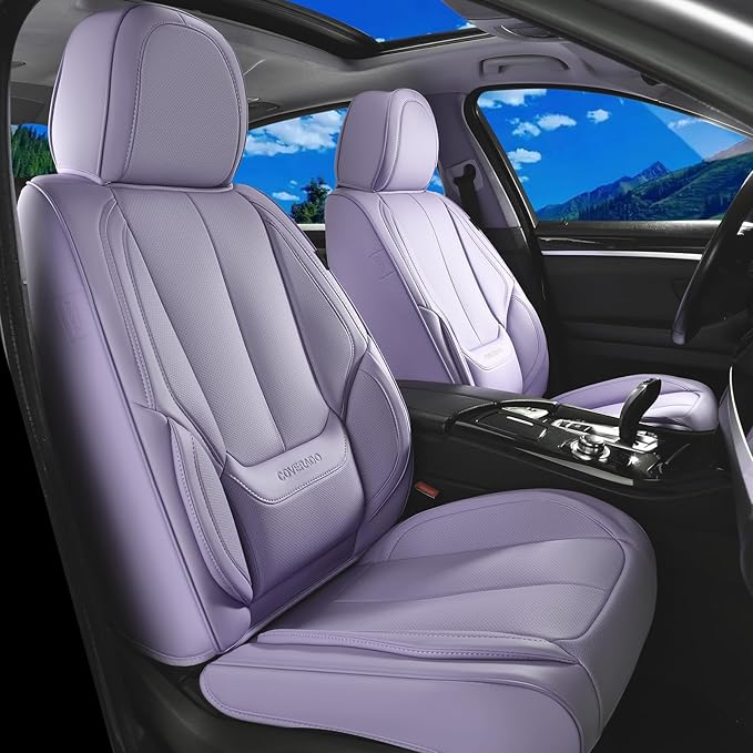 Coverado Seat Covers, Car Seat Covers Front Seats, Leather Seat Covers for Cars, Car Seat Protector Waterproof, Purple Car Seat Cushion, Front Carseat Cover Universal Fit for Most Cars