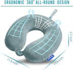 Travel Pillow Memory Foam for Airplanes - Neck Pillow for Traveling, Car, Home, Flight Pillow for Sleeping with Attachable Snap Strap Soft Washable Cover, Provide Head Neck Support Rest, Gray Blue