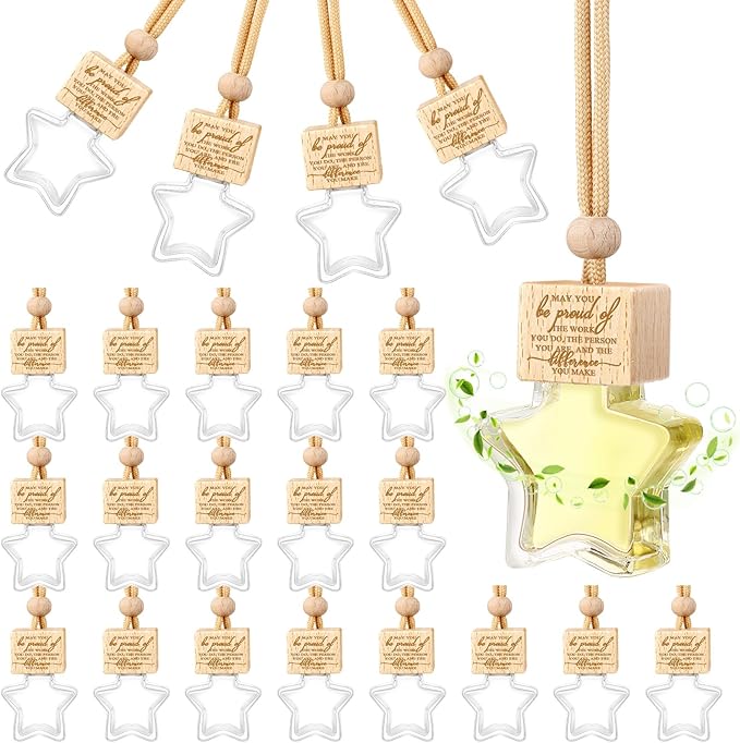 24 Pcs Star Shaped Car Fragrance Diffuser Bottle Bulk - Appreciation Gifts Set Hanging Glass Diffusers with Inspirational Message for Coworker Teacher Staff Thank You Gift (Be Proud of)