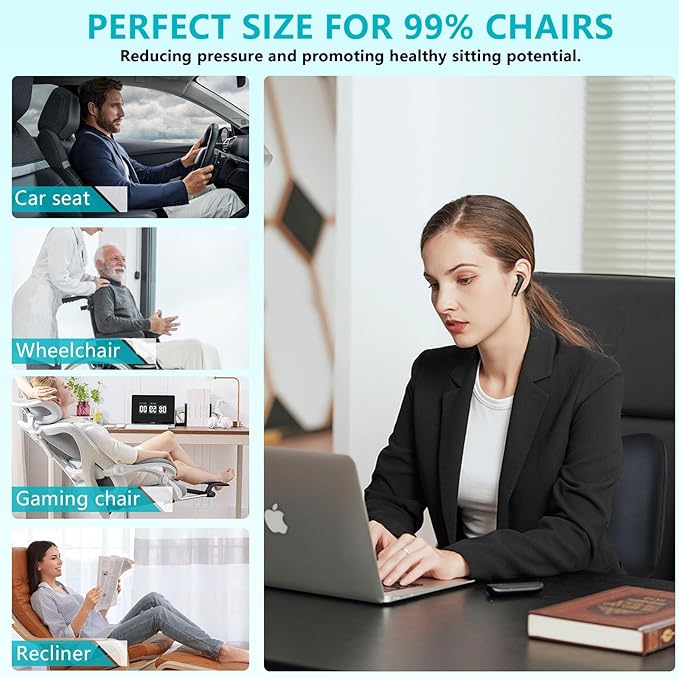 FLORICH 3 PCS Seat Cushion for Carseat Lumbar Support Pillow Car Neck Headrest Pillows Memory Foam Gel Memory Foam Massage Point Seat Pads Pressure Relief Back Cushion for Office Chair(Light Black)