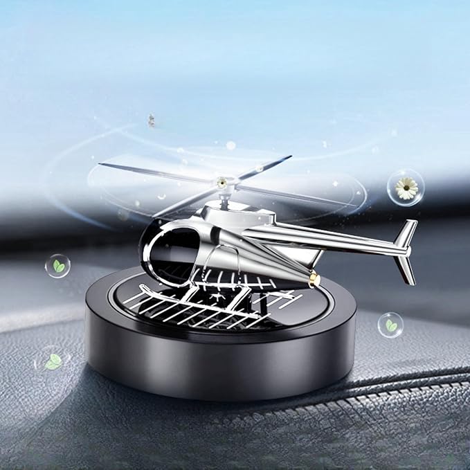 Car Diffuser Quiet & Stylish Helicopter Solar Dashboard Decor Auto-Rotating Air Purifier for Men & Military Enthusiasts Enhance Driving Experience (Black)