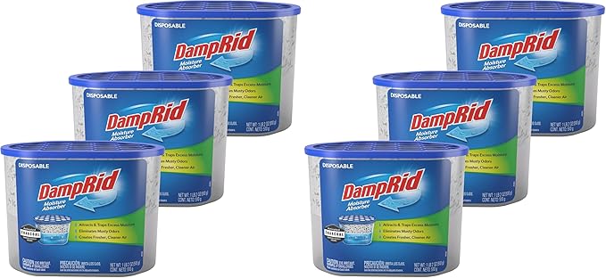 DampRid Fragrance Free Disposable Moisture Absorber with Activated Charcoal,18 oz Moisture Absorber & Odor Remover,Lasts Up To 60 Days,No Electricity Required,(Pack of 6)
