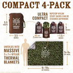 Don't Die In The Woods - Freakin’ Huge Emergency Blankets [4-Pack] Extra Large Thermal Mylar Space Blanket - One of The Ten Essentials Outdoor Survival Gear for Hiking Camping First Aid Kit (Camo)