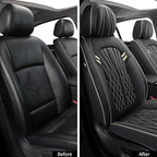 Seat Covers for Cars, Waterproof Seat Covers, Leather Car Seat Covers 2 Pack, Universal Seat Cushion Protector for Most Cars Black&Beige Line