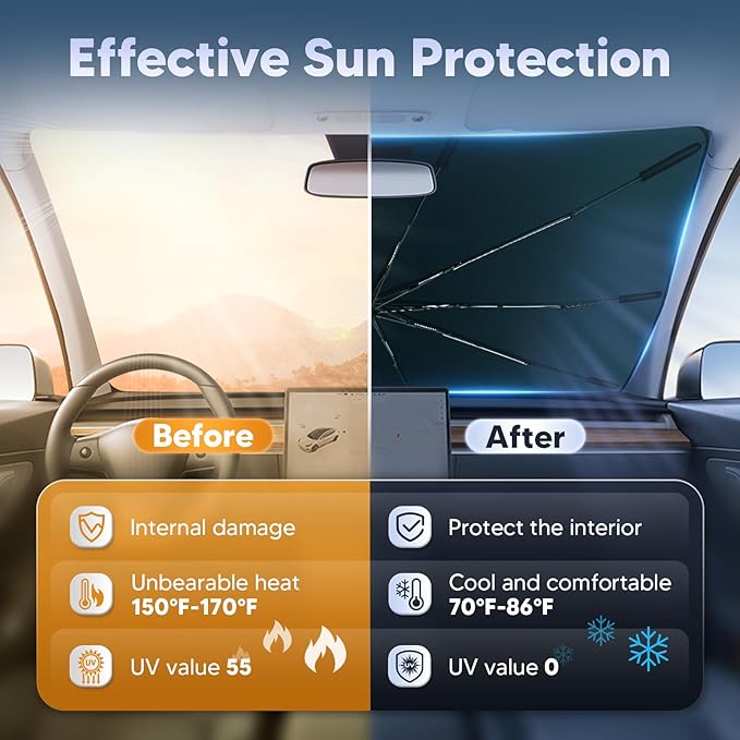 Autorder Windshield Sun Shade Umbrella for 2025-2026 Chevy Chevrolet Equinox Accessories,Upgraded Ice Crystal Material,Easy Setup Umbrella Sunshade for Car Windshield,100% Sun Blocking