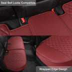 Black Panther Luxury PU Leather Rear Car Seat Cover,Compatible with Most Vehicles, Adjustable Length 49-55'', Diamond Pattern Embroidery (Wine Red)
