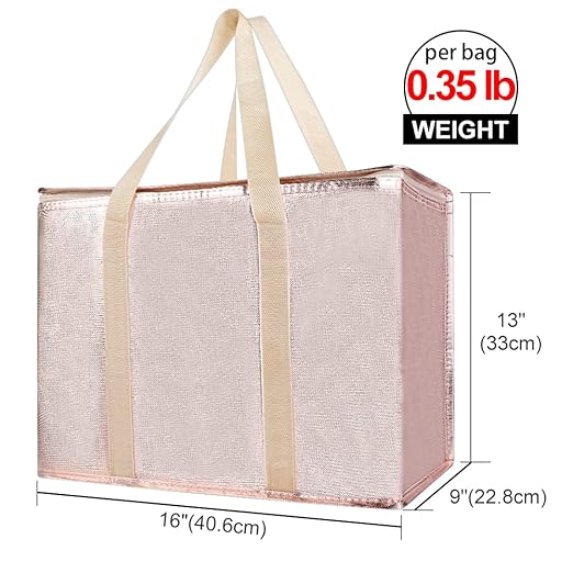 Bodaon 3-Pack Insulated Reusable Grocery Shopping Bag, X-Large Frozen Food Cold, Cooler Bags with Secure Top, Insulated Food/Pizza Delivery Bag, Gold