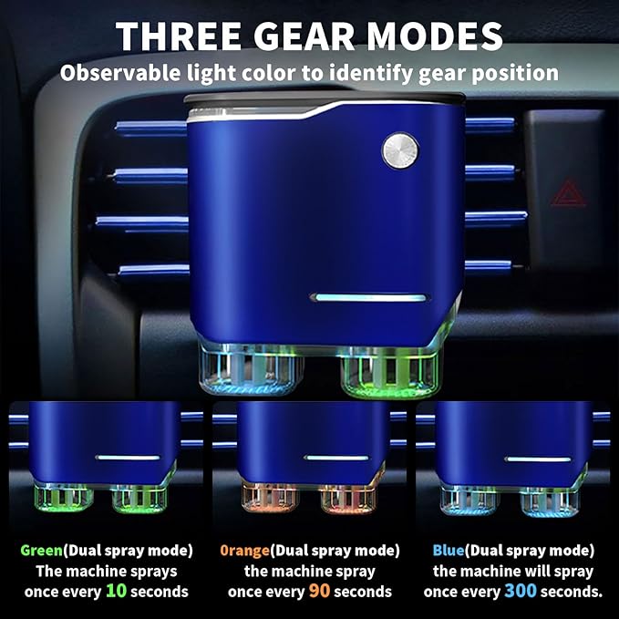 Smart Car Air Fresheners Diffuser with 4pcs Essential Oils, Automotive Scent Dispenser Rechargeable Aromatherapy Diffuser Vent Clip for Cars, 3 Adjustable Modes (Blue)