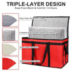 CIVJET Insulated Food Delivery Bag with Hard Bottom, XXX-Large Insulated Reusable Grocery Cooler/Hot Bags, Tote Bag for Shopping/Travel, Red, 1-Pack