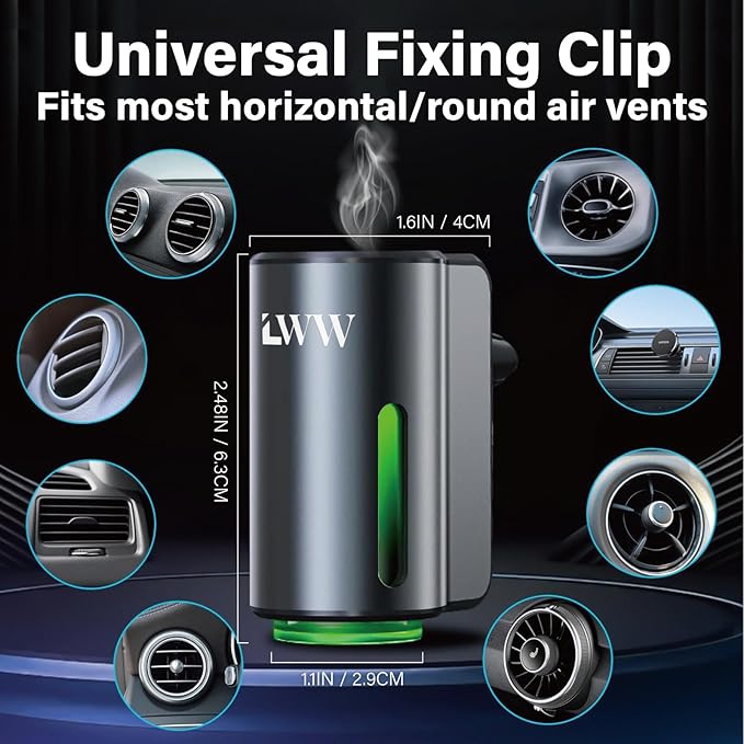 Car Air Freshener - Smart Adjustable 3-Speed Intensity, Rechargeable Humidifier Car Essential Oil Diffuser - Comes with 8 Bottles of 10ml Perfume (Gray)