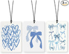 Lacama Blue Car Air Freshener 3Pcs, Watercolor Coquette Bow Love Cars Scents Air Freshener for Women Girls Gifts, Preppy Coquette Car Accessories Interior Mirror Decor Hanging