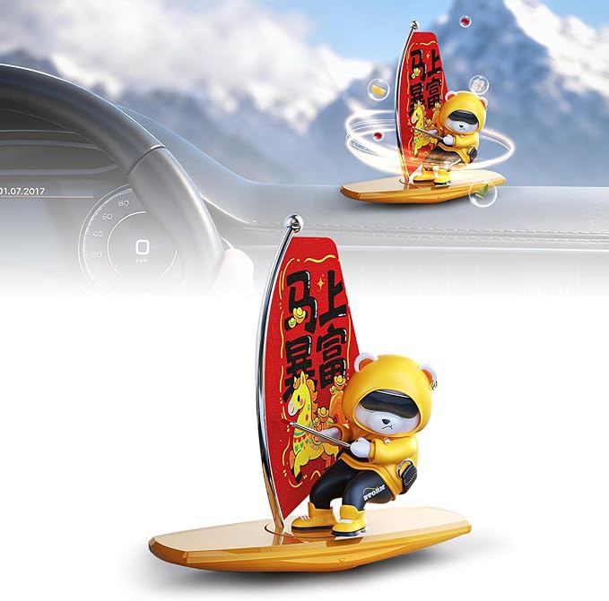 Car Air FreshenerThe Little Bear sways with the car Refillable Air Purifier for Interior Dashboard Decorations Accessories (Get Rich Quick-Yellow)