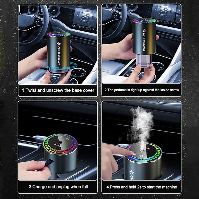 Mist Ultrasonic Humidifier Car Fragrance Diffuser Sure Here's A Product Title for Listing Air Freshener with Colorful Light Rechargeable Auto Gardenia