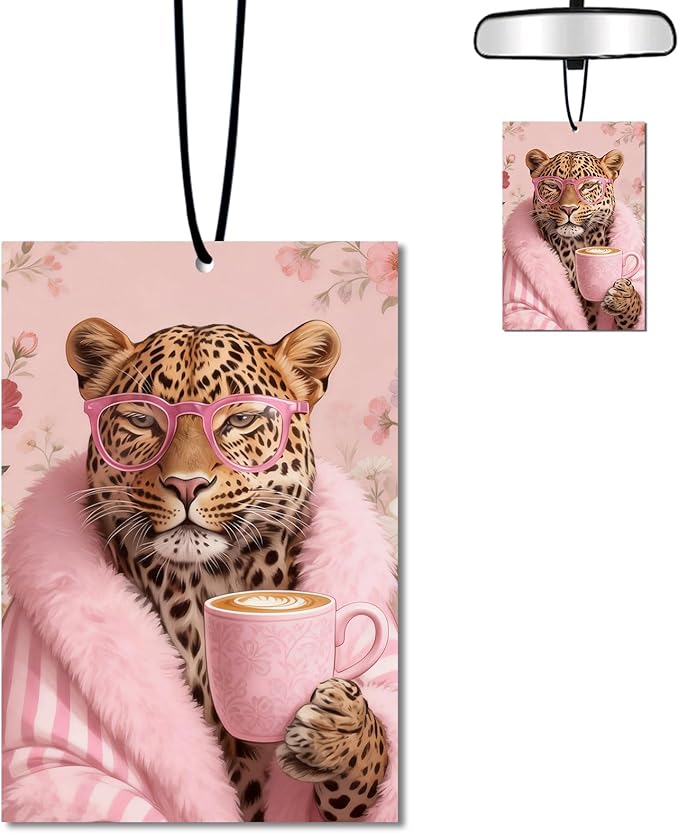 Leopard Car Air Freshener Hanging, Car Accessories Leopard Gifts for Women and Men New Driver Auto Decor Rearview Mirror Hanging Accessories, Cute Aromatherapy for Cars Interior or Locker