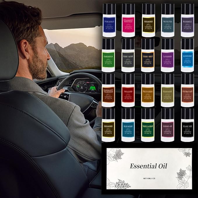 Car Air Freshener Refill Cologne Aromatherapy Oil 20 PCS, Essential Oils Mixed Fragrance Set for Car Diffusers (No Diffuser Included)