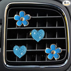 4PCS Car Air Vent Clips with Fragrance Pads, Cute Flower Car Air Fresheners Vents Clips Diamond Vent Clip Auto Interior Decor Charm Bling Auto Accessories Decoration for Women (Blue)