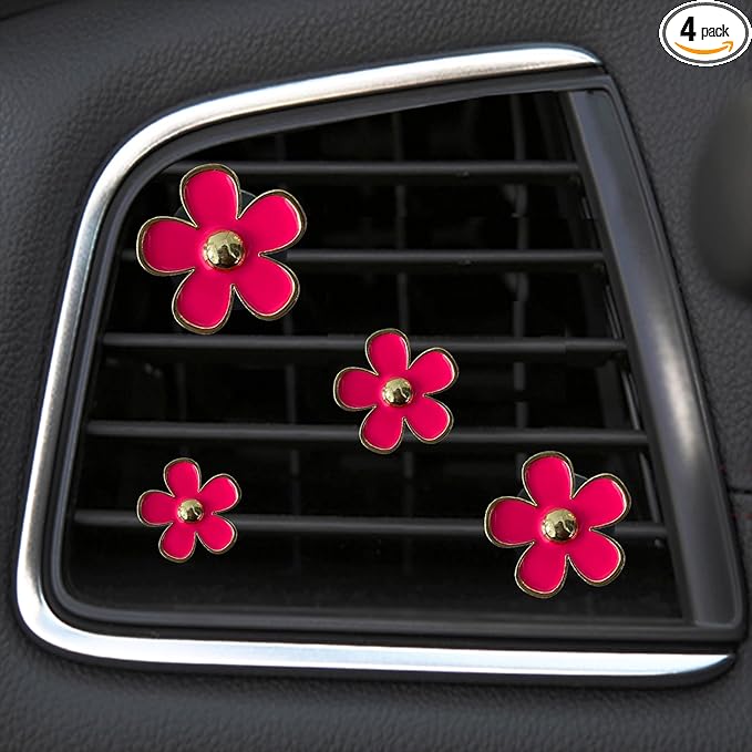 4 Pcs Metal Daisy Air Vent Clips Flower Car Air Freshener Clip Air Conditioning Outlet Clip Bling Charm Car Inter Decor Accessories for Girls Women