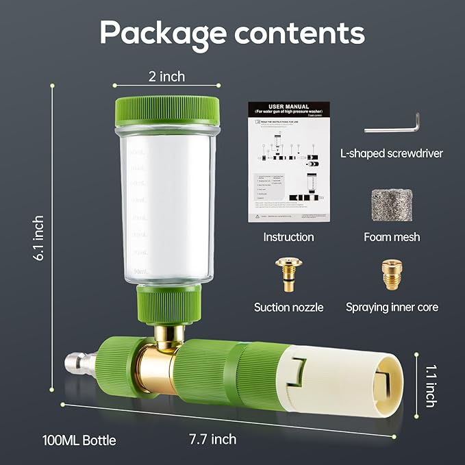 Foam Cannon for Pressure Washer with 1/4 Inch Quick Connector, Pressure Washer Foam Cannon with Rotating Nozzle，Easy to Use & Adjust, Creates Thick Foam-Green