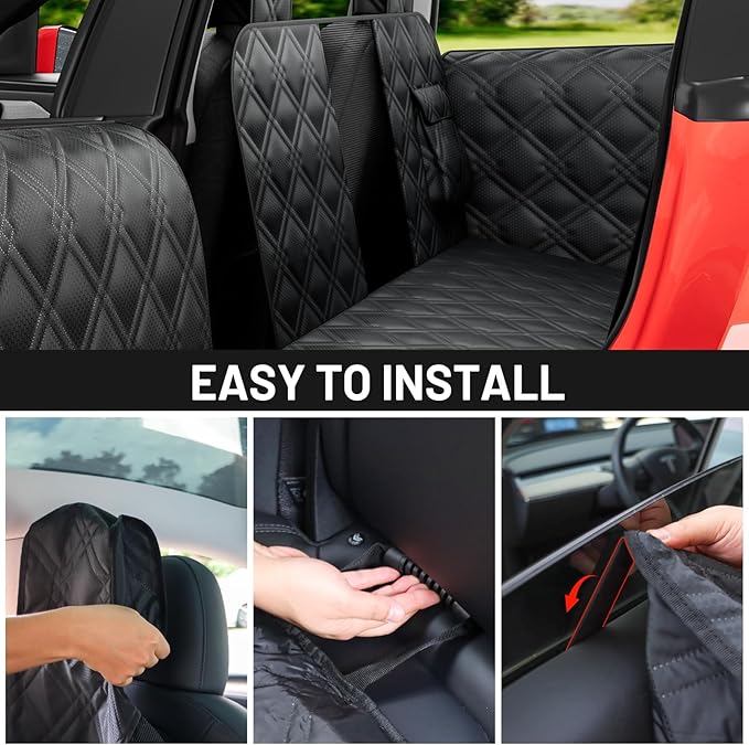 Dog Car Seat Cover For Back Seat Compatible With Tesla Model Y/3 - Pet Travel Hammock For Suv - Pets Backseat Covers For Car Seats -Waterproof Cars Seat Extender Protector Dogs with Headrest Protector