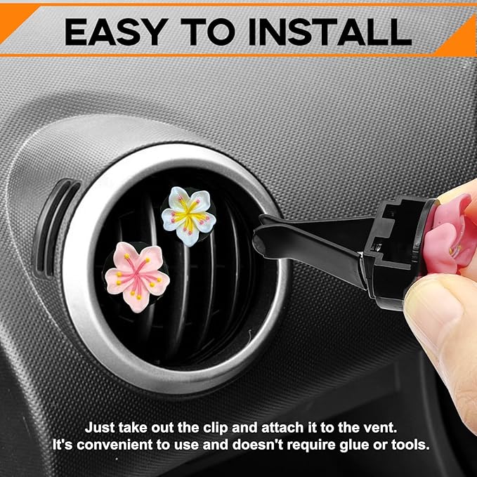 6PCS Flower Vent Clips, Car Air Fresheners Vent Clips, Cherry Blossom Dashboard Decoration, Car Accessories Aesthetic Interior Decor for Women Peach Blossom (No Aromatherapy Tablets)