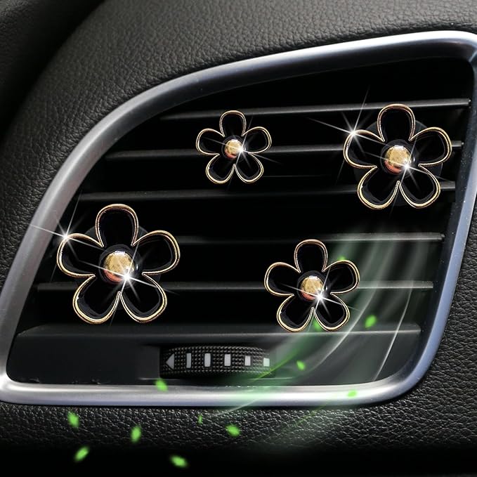 4 Pieces Daisy Flower Air Vent Clip Car Air Freshener Charm Colorful Car Interior Accessories for Girls Women（Yellow）