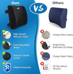 SnugPad Memory Foam Lumbar Pillow and Seat Cushion Combo, Ergonomic, Orthopedic, Lower Back Support, Premium Washable Velvet Covers with Non-Slip Bottom, Ideal for Office Chairs and Car Seats (Black)