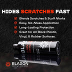 BLAZON Black Trim Restorer – Dye-Infused Plastic Restorer for Faded Exterior Trim, Deep Black Finish, Scratch Correction, Long-Lasting Durability & UV Protection - 8 oz