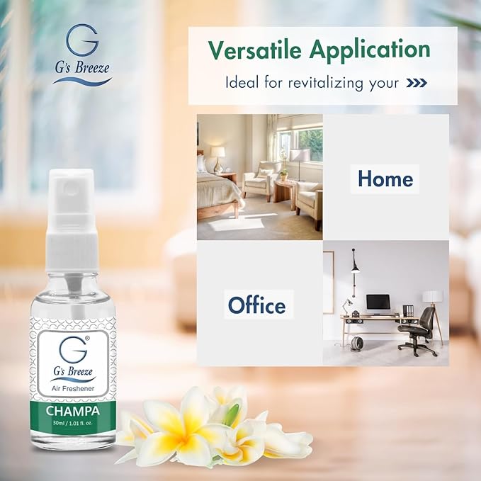 G's Breeze Champa Air Freshener - Captivating Floral Aroma Inspired by Champa Flower - Long-Lasting Fragrance - Relaxing Scent for Home, Office & Car - Refreshing & Tranquil Atmosphere for Relaxation