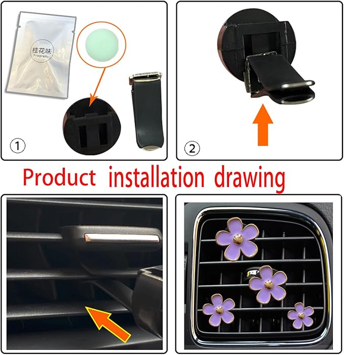 Daisy Air Vent Clips, 4 Pcs Cute Flower Car Air Conditioning Outlet Clip Car Air Freshener Clip Charm Car Inter Decor Accessories for Women (Purple)