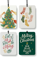Green Christmas Berry Car Berry Air Freshener 4 Pcs, Red and Green Christmas Tree Stocking Hanging Air Freshener for Cars Closet Drawer Books, Cute Xmas Car Accessories Mirror Decor for Women