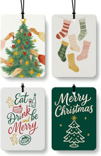 Green Christmas Berry Car Berry Air Freshener 4 Pcs, Red and Green Christmas Tree Stocking Hanging Air Freshener for Cars Closet Drawer Books, Cute Xmas Car Accessories Mirror Decor for Women