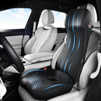 Coverado Car Seat Cushion and Lumbar Support Headrest Pillow One Piece, Ergonomic Memory Foam Car Neck Pillow & Back Support, Soft Leather Breathable Driving Seat Cushion Sciatica Pain Relief, Black