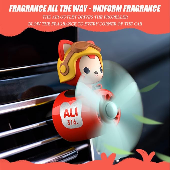 Car fragrance diffuser pilot car air outlet fragrance diffuser cartoon rotating fan leaf car perfume cute cartoon shape car perfume air freshener with 2 fragrances (fox) 1.0 Count
