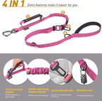 AUBELL Tactical Dog Leash Heavy Duty,4-6ft Reflective Strong No Pull Bungee Leash for Medium Large Dogs with Comfortable Padded Double Handle,Car Seat Belt,360 Degree Rotating Carabiner,Pink
