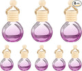 uxcell 8pcs Hanging Car Air Freshener Perfume Bottle, 10ml Pendant Empty Clear/Purple Glass Essential Oil Aromatherapy Diffuser with Wooden Cap for Car Decor (Clear/Purple, Round)