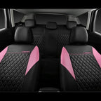 CAR PASS Pink Leather Seat Covers,Girly Quilting Pretty Cute Car Seat Cover with 5mm Composite Sponge Inside,Airbag Compatible, Universal Fit for Most Sedan,SUV,Vans(Full Set,Pink)