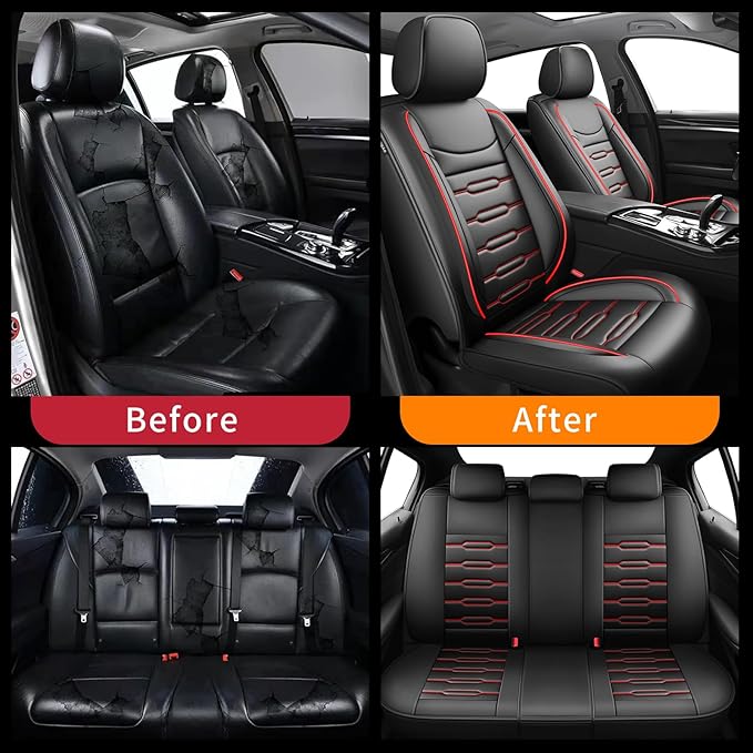 Fit Tucson Car Seat Covers for Hyundai Tucson 2010-2024 2025 2026 - Upgraded Premium Waterproof & Breathable Leather,Airbag Compatible, All-Weather Seat Cushion Protector (Full Set,Black+Red)
