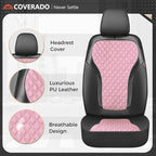 Coverado Seat Covers Front Seats, 2-Pack Luxury Diamond Leather Car Seat Cover, Sports Carbon Fiber Design Waterproof Car Seat Protector, Black Pink Automotive Seat Covers Universal Fit Most Cars