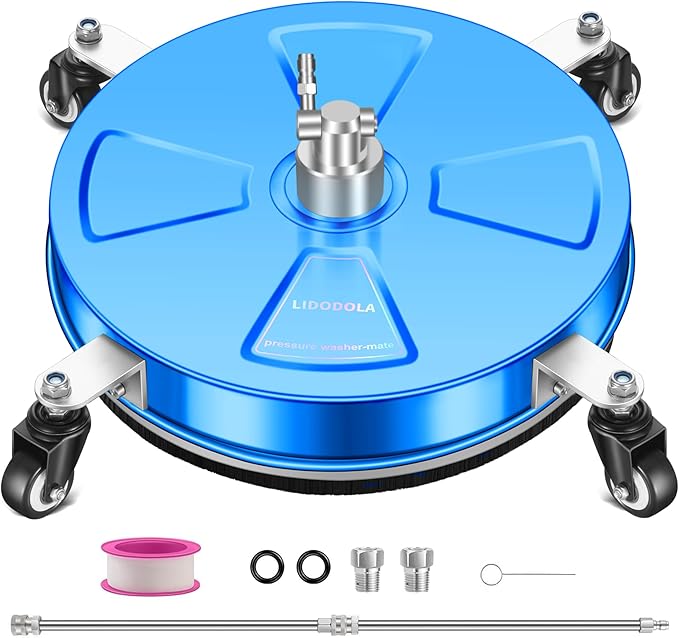 16'' Pressure Washer Surface Cleaner with 4 Wheels - Stainless Steel Surface Cleaner for Pressure Washer Attachment for Concrete, Driveway, Patio, Sidewalk, Deck and Driveways (16 INCH Blue)