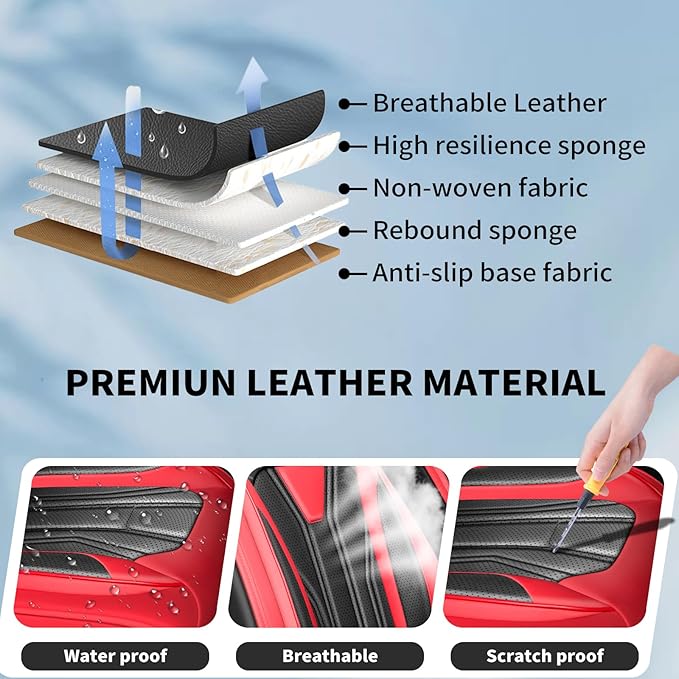 Fit Altima Car Seat Covers Compatible with Nissan Altima 2011-2025 2026 - Premium Leather， Waterproof Breathable， All-Weather Seat Cushion Protecto&Airbag Compatible (2 Front Seat Red&Black)