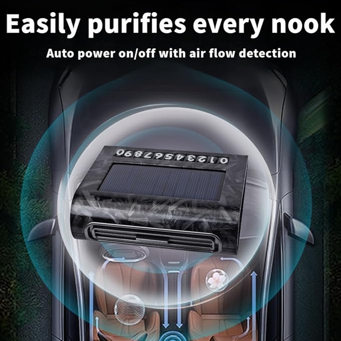 Solar-Powered Car Air Purifier with USB Charging & Ozone Odor Elimination - Portable HEPA Filter-Free Ionizer for Smoke, Pet Odors, VOCs - Compact, Silent, Best for Car Use (8819 carbon fiber)