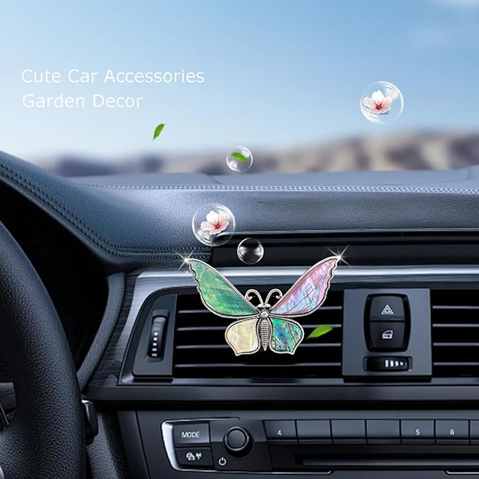 Butterfly Car Decor,Butterfly Air Vent Clip Car Air Freshener,Glamorous Natural Abalone Shell Butterfly Lucky Decorations Accessories for Women