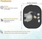 Car Sun Shade for Baby with UV Protection, 2 Pack UV Protection Breathable Car Window Sun Shade for Children with Cute Animal Motifs, 17.7 x 14 inches Sun Shades with 8 Cups