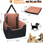Dog Car Seat for Small/Medium Dogs Under 35lbs, Soft Booster Car Seat with Detachable Washable Cover and Cushion, Memory Foam Pet Car Seat with Safety Belt and Storage Pockets, Puppy Dog Car Bed