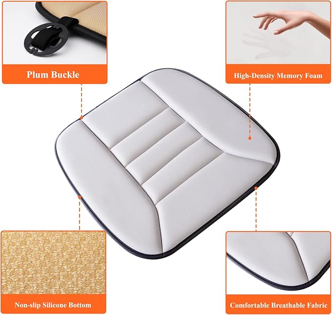 kingphenix Car Seat Cushion with 1.2inch Comfort Memory Foam, Seat Cushion for Car and Office Chair (Gray)